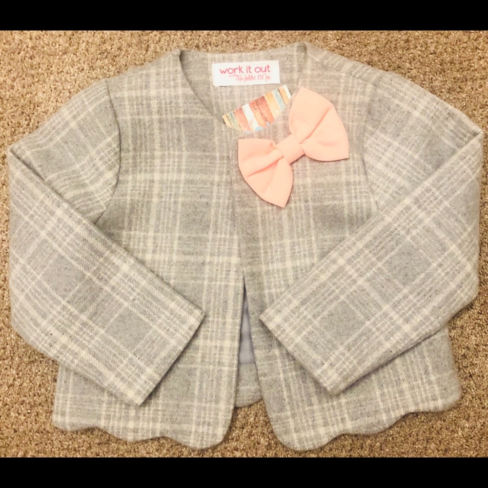 Gray Plaid Blazer with Bow Girls 4T, NWT